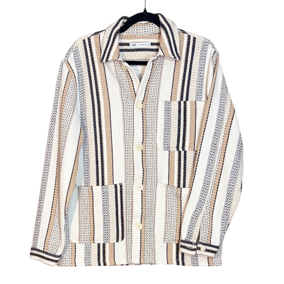 Zara Other - ZARA Mens Striped Button Up Shacket M Chore Style Versatile Made in Morocco‎